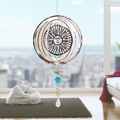 Sun God Wind Spinner Rotating Wind Chime Metal Hanging Spinner Home Decor Window Balcony Ornament With Spiral Tail Ball Center