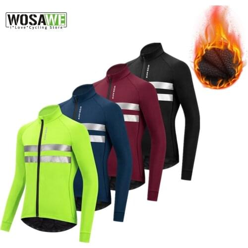 WOSAWE Men Cycling Jackets Thermal Fleece Cycling Windproof Waterproof Clothing for Autumn Winter Sports Coat Long Jersey M-3XL