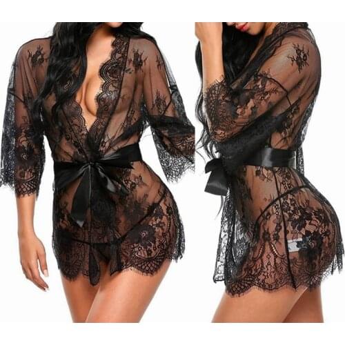 Sexy Lace Lingerie Robe Pink Womens Bridesmaid Robes See-though Sleepwear Plus Size 3XXL Porno Nightwear Nightie Kimono Bathrobe