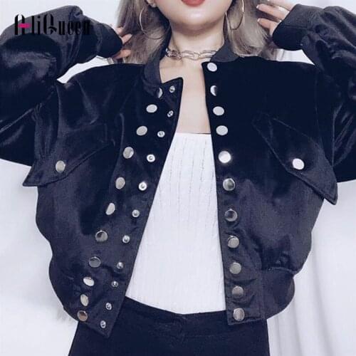 Autumn Streetwear Coat Double Breasted Velvet Baseball Jacket Women Multi Zipper Pockets Casual Female Black Crop Bomber Jackets