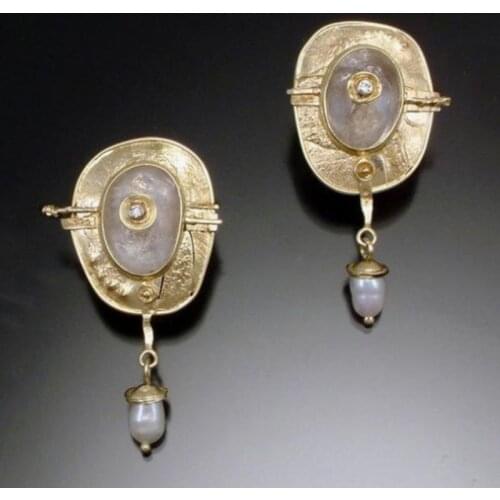 Womens Fashion Golden Metal Pearl Drop Earrings Fine Jewelry Enamel Ornament Pendant Earrings boucle d'oreille femme