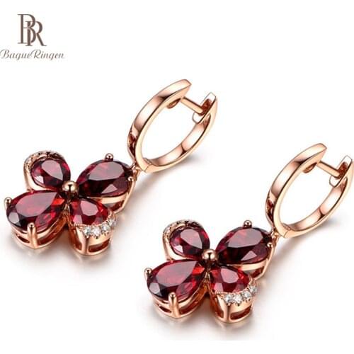 Bague Ringen Fashionable Ruby Earrings for Women Korean Style Silver 925 Jewelry Lucky Clover shaped Rose Gold Color Ear drops