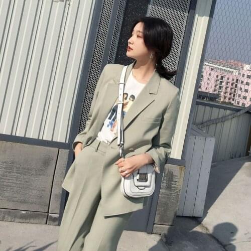 Women Spring Autumn 2020 New Casual Blazer & High Waist Pant Suits Female Korean Elegant Office Lady Notched Two Piece Sets D38