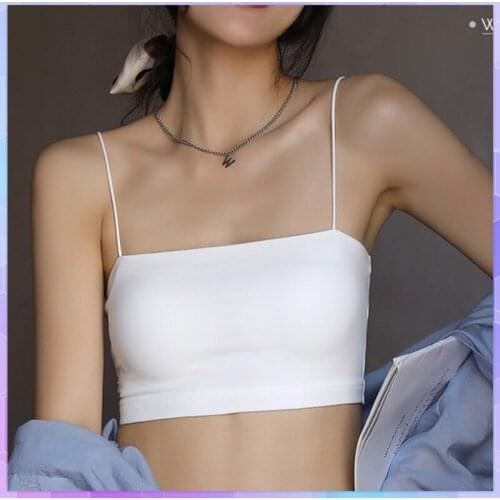 Womens Crop Top Sexy Elastic Camis Sleeveless White Camisole For Women Summer Tank Top With Chest Pad Tube Top Bar Underwear