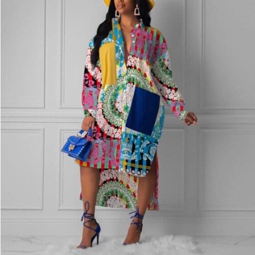 2021 The New Long Sleeve Shirt Dress Women Button Up Loose Blouse Dress Casual Streetwear Oversized Shirt Dress