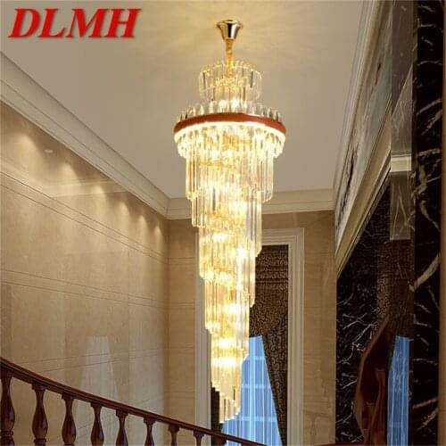 DLMH Gold Chandeliers Fixtures Contemporary Crystal Pendant Lamp Light Home LED for Stairs Hall Decoration