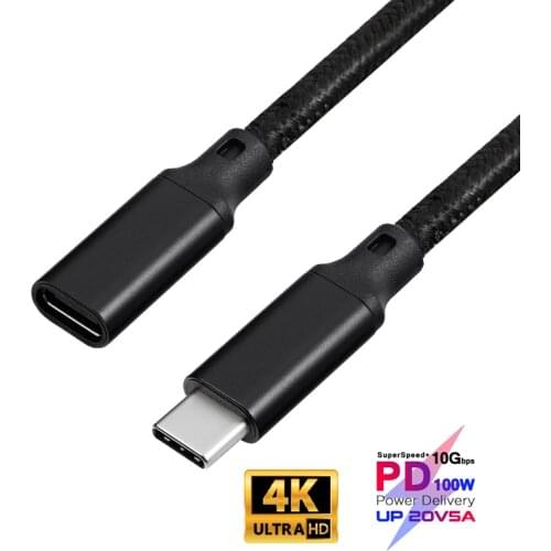 100W PD 5A USB3.1 Type-C Braided Extension Cable 4K 60Hz 10Gbps USB-C Gen2 Extender Cord For Nintendo Oculus Quest VR Link 1 2