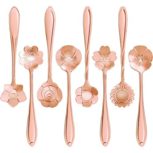 16 Pcs Set Stainless Steel Flower Coffee Spoon Dessert Sugar Ice Cream Stirring Tea Milkshake Spoon Set for Tableware Kitchen Ca