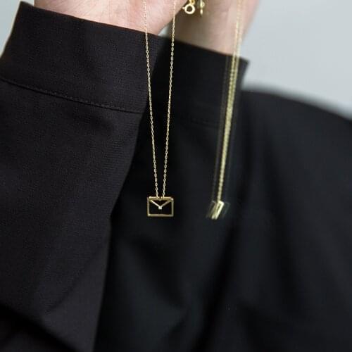 18K Gold Real. Authentic 925 Sterling Silver Jewelry cz love Hollow envelope Pendant necklace Party C-D7336