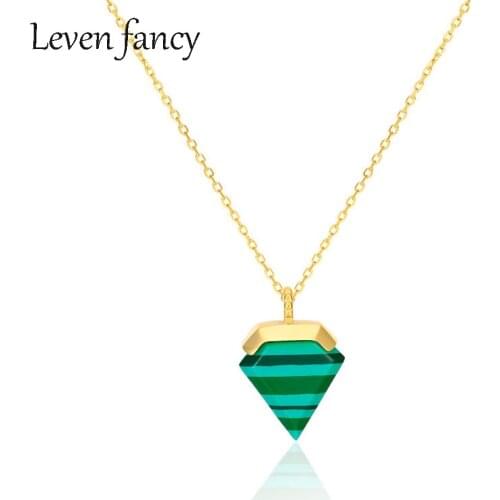 925 Sterling Silver Geometric Triangle Stone Necklace Malachite Semi Precious Gemstone Necklaces for Mother Gift Jewelry