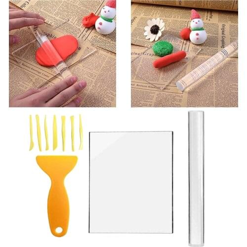 Acrylic Clay Roller Clay Bar Roll Stick Rod Rolling Pin with Backing Board and Shovel Shaping and Sculpte Polymer Clay Tools