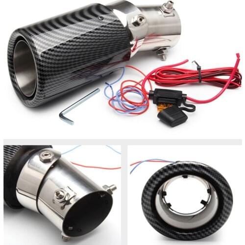 Car Universal Stainles Steel Single Exhaust Pipe Carbon Fibre Exhaust Muffler Pipe Car Fire-breathing Tail Throat with LED Lamp