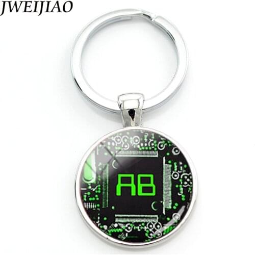 JWEIJIAO Custom Porte Clef Computer Circuit Laptop Sleeve Chain Ab Monogram Board Keychain Electronics Engineer Jewelry Gift