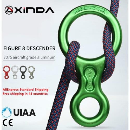 XINDA Rock Climbing Carabiner 8Shape Ring Abseiling Device 35KN Descender Belay Rappelling Rescue Eight Ring Outdoor Descent Kit