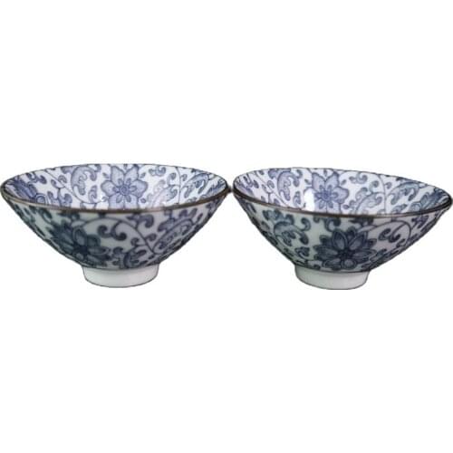 China Old Porcelain A Pair Of Blue And White Flower Pattern Tea Cups