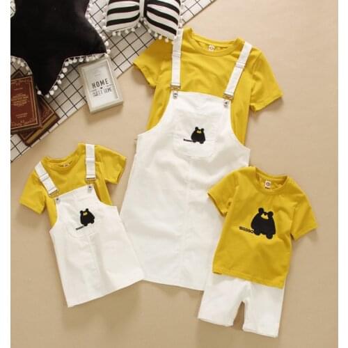 Suit Suspender Skirts Family Matching Clothes Look Mother Dad Daughter Son Mommy and Me Mom Shirts+Pants Family Outfits