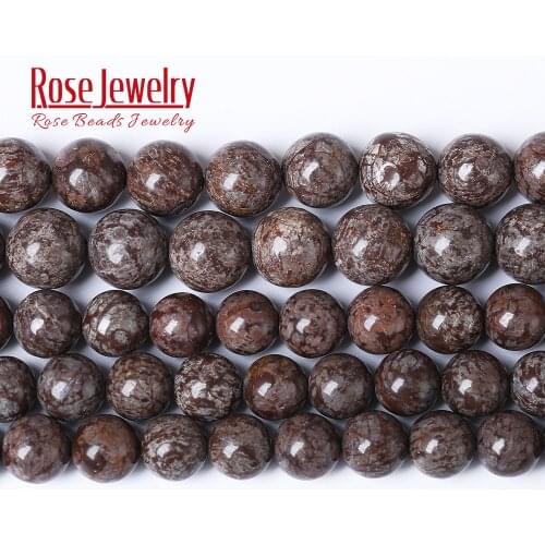 Wholesale Natural Round Beads Coffee Snowflake Jaspers Stone Loose Beads For Jewelry Making 4 6 8 10 12 mm Rose and beads
