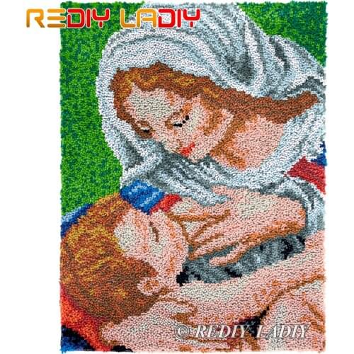 Latch Hook Kits DIY Carpet Rug Mother and Son Plush Tapestry Kits Crochet Floor Mat Chunky Yarn Cushion Hobby & Crafts 61*81cm