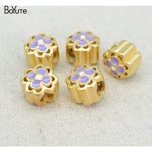 BoYuTe (10 Pieces/Lot) Matte Gold Plated Flower Shape Spacer Beads Factory Direct Sale Handmade Diy Brass Beads Accessories