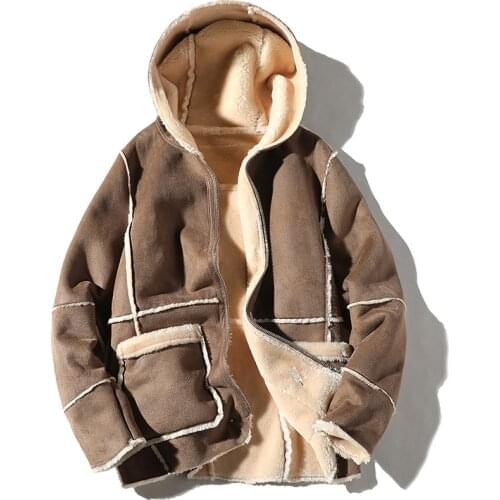 Mens Jacket Winter New Self-Cultivation Tide Lambs Wool Parkas Plus Velvet Thick Hooded Work Jacket Men