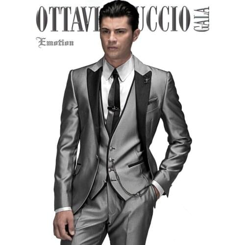 Mens Blazer with pants 2018 grey Arabic Wedding suit Groom Tuxedos costume slim homme best men Suit Jacket+Pants+Tie+Vest