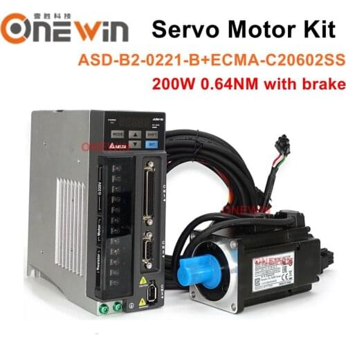 New and original AC servo motor driver kit with brake 200W 0.64NM 3000rpm 60mm ECMA-C20602SS + ASD-B2-0221-B