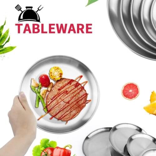 Stainless Steel Fruit Plate BBQ Tableware Round Picnic Dinner Dish Serving Plates