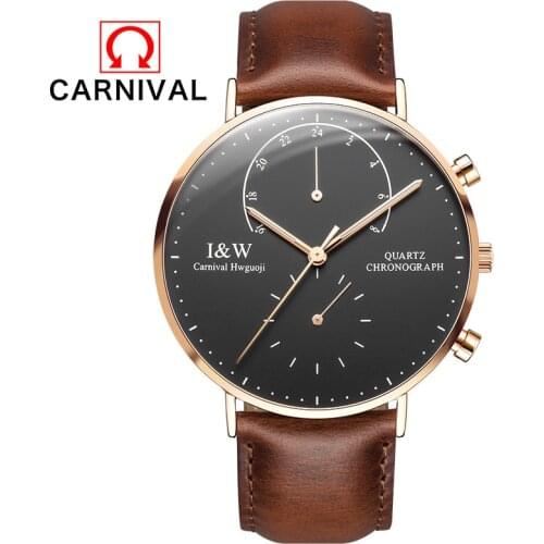 2017 New CARNIVAL Top Brand Luxury Quartz watch Casual men Black quartz-watch Simple Leather strap ultra thin clock male Relojes