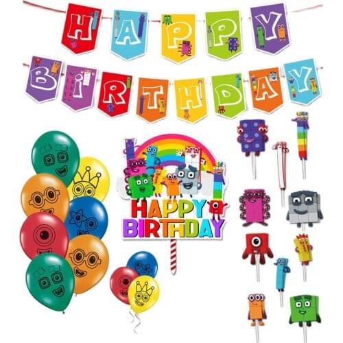 New Numberblocks Birthday Party Gifts Action Toys Cute Number Blocks Banner Balloons Cake Topper Decoration Figures