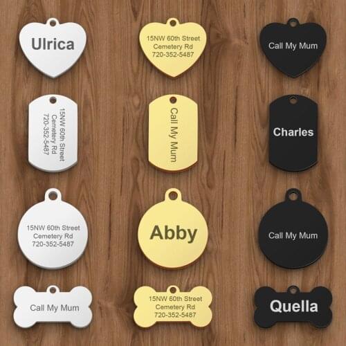 Personalized Pet ID Tag Engraved Stainless Steel Name Tags Collar Accessory Pendant Customized Free Engraving Dog Cat Nameplate