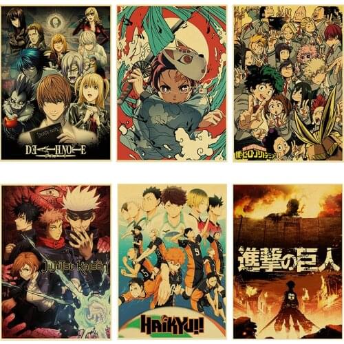 Hot Anime Collection Vintage Poster Death Note/Demon Slayer/Jujutsu Kaisen Kraft Paper Sticker Home Bar Cafe Decor Wall Painting