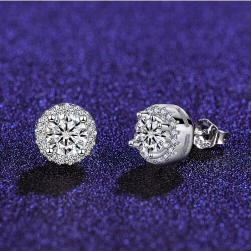 Luxury Female White Crystal Round Earrings Real 925 Sterling Silver Wedding Earrings For Women Small Double Stud Earrings