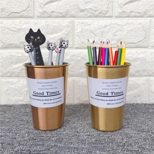 Rose Gold Gold Silver Round Pencil Holder Metal Makeup Brush Pen Holders for Desk Organizer Stand Stationery Pencil Pot Cup 1 Pc