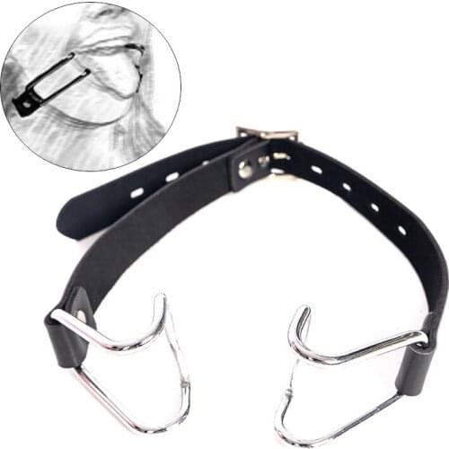 Sex Slave Bondage Metal Claw Hook Mouth Spreader Force Open Mouth Plug Bite Gag,Leather Harness BDSM Oral Fixation Oral Sex Toys