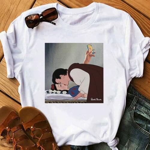 Spoof Princess T-shirt Disney Funny Snow White Graphic Creative Clothing Vogue Streetwear Casual O-neck Female T-shirt Tops