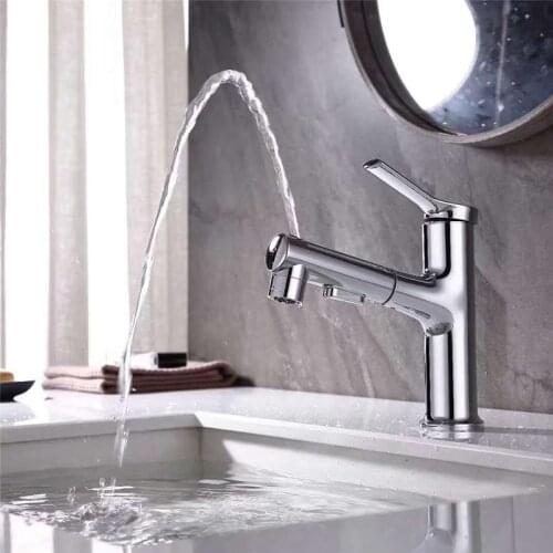3 Modes Bathroom Basin Sink Pull Out Faucet Mouthwash Faucets Sprayer Gargle Brushing Cold Hot Tap with 1/2 inch Inlet Pipe