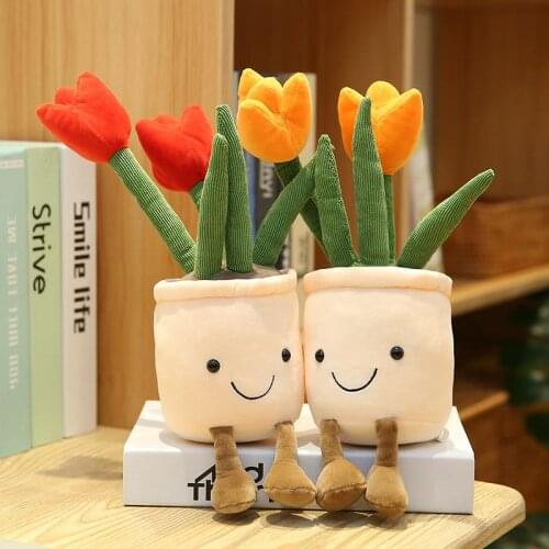 Juicy tulip plants real girls plush toy decorations soft bookshelves doll decorations flowerpot mats gifts 35cm