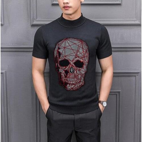 Rhinestones Skull Sweater Men Pullover Casual Jumper For Male Wear Brand Knitted Korean Style Clothes