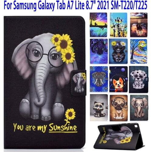 T220 Case For Samsung Galaxy Tab A7 Lite 8.7 SM-T220 SM-T225 T220 Cover Funda Tablet Cartoon Lion Wolf Stand Shell Capa Coque