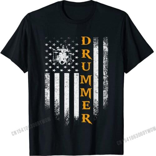 Vintage USA Drummer American Flag Drums Patriotic Cool Gift T-Shirt Camisas Men Street Tshirts Company T Shirt Cotton Men Casual