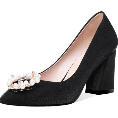 High fashion wedding shoe in the spring of 2019 the new mouth with thick with shallow single shoes 40-43