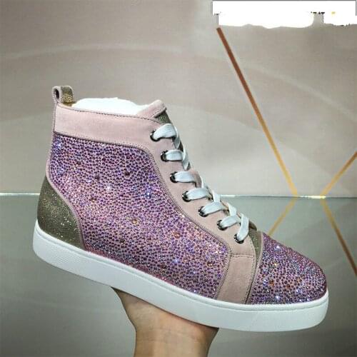 Guangzhou Hight-Top Pink Mens Shoes Colorful Crystals Drawing Leisure Shoes Couple-Soled Shoes Womens Shoes fully-jewelled