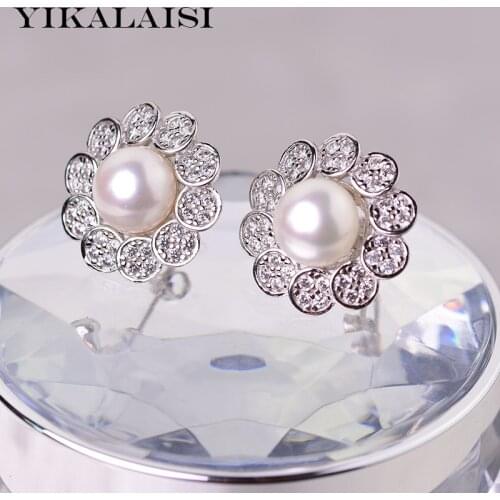 YIKALAISI 925 Sterling Silver Natural Freshwater Pearl Earrings Jewelry For Women 9-10mm Pearl size white purple pink black