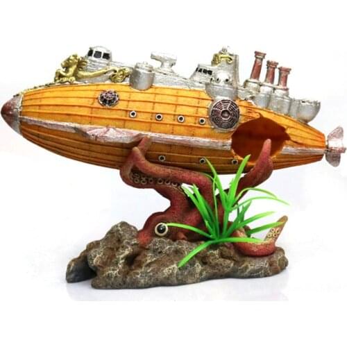 Wreck Submarine Octopus Aquarium Fish Tank Landscaping Decoration Vintage Home Resin Hideaway Shrimp Breeding Hiding