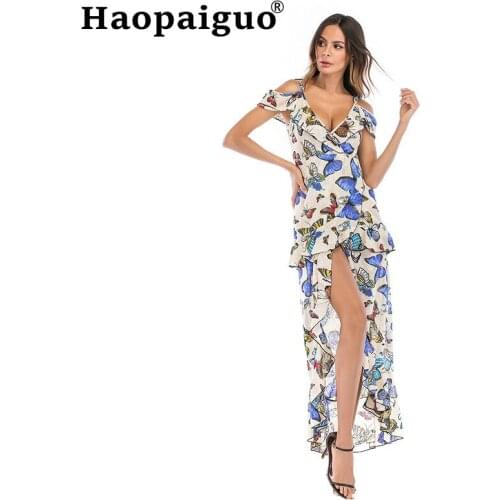 Print Womens Asymmetric Dresses Sleeveless Spaghetti Strap High Split Sexy Party Dress Women Flower Summer Beach Dress 2019