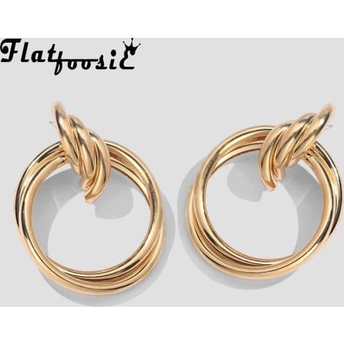 Flatfoosie Circle Punk Style Dangle Earrings For Women Vintage Round Gold Color Statement Charm Big Earring Jewelry Party