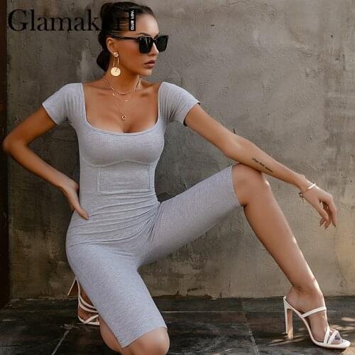 Glamaker Sexy off shoulder knitted women short jumpsuit Casual bodycon slim spring playsuit Fitness 2021 sportwear romeper new