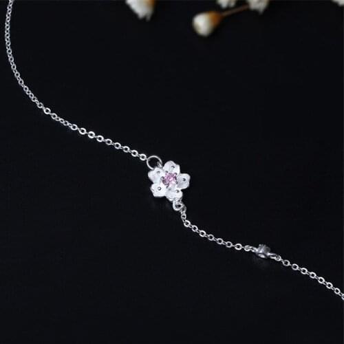 Vintage 925 Sterling Silver Link Chain Bracelet For Women Silver Adjustable Sakura Bracelets Jewelry Female Chinese Style Gifts