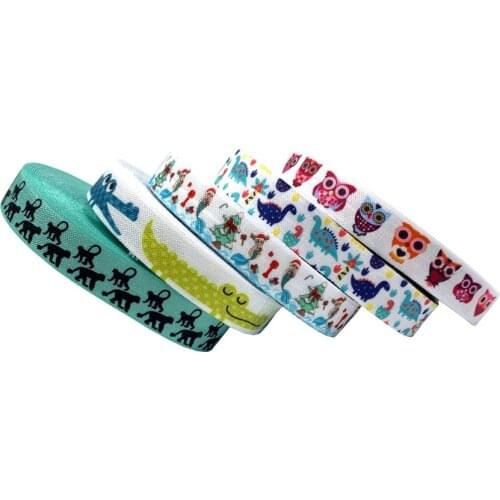 10 Yard 5/8" 15mm Crocodile Orangutan Owl Mermaid Print Foldover Elastic FOE Spandex Band Hair Tie DIY Sewing Trim