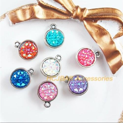 14 New Charms Tibetan Silver Tone Retro Mixed Round Resin Pendants 12x15.5mm